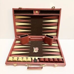 Vintage Aries of Beverly Hills Leather Backgammon Set Lim Edition Brass Hardware